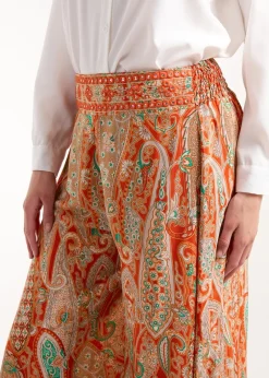 Blue Vanilla Orange Embellished Waist Wide Leg Trousers