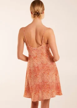 Blue Vanilla Orange Ruffle Wrap Front Cami Mini Dress