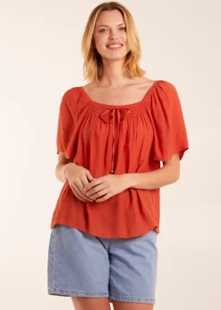 Blue Vanilla Orange Shirred At Front Swing Top