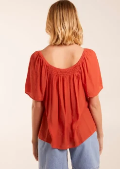 Blue Vanilla Orange Shirred At Front Swing Top