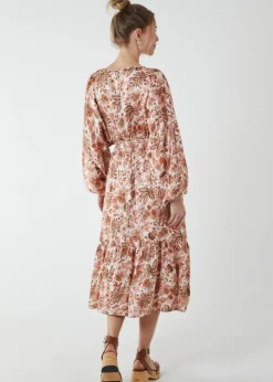 Blue Vanilla Pink Balloon Sleeve Midi Dress