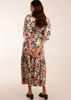 Blue Vanilla Pink Oversized Wrap Floral Smock Dress