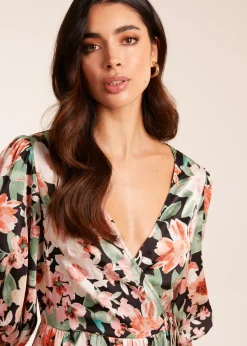 Blue Vanilla Pink Oversized Wrap Floral Smock Dress