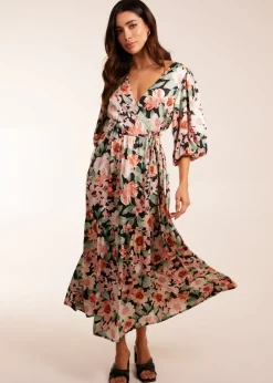 Blue Vanilla Pink Oversized Wrap Floral Smock Dress