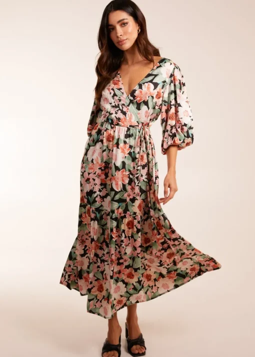 Blue Vanilla Pink Oversized Wrap Floral Smock Dress