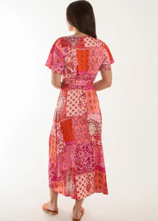 Blue Vanilla Pink Patchwork Button Through Belted Midi Dress