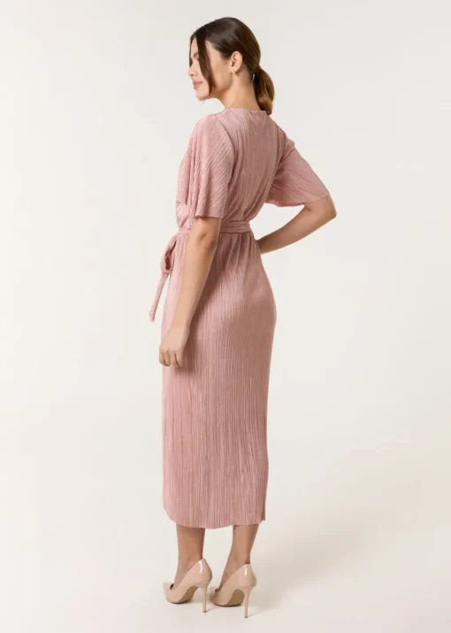 Blue Vanilla Pink Plisse Wrap Over Midi Dress