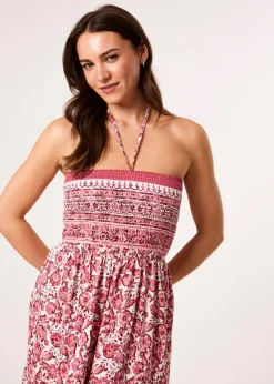 Blue Vanilla Pink Shirred Bust Bandeau Dress
