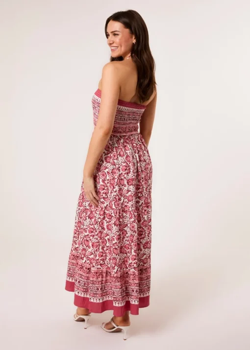 Blue Vanilla Pink Shirred Bust Bandeau Dress