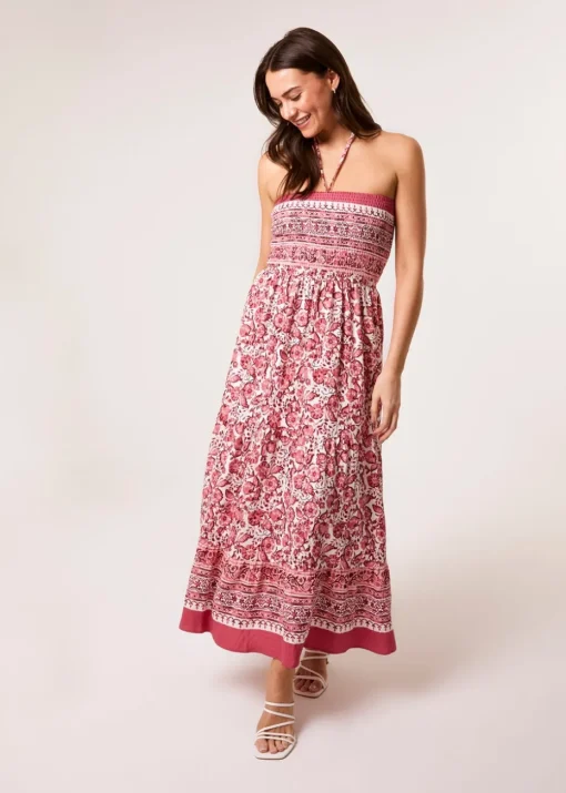 Blue Vanilla Pink Shirred Bust Bandeau Dress