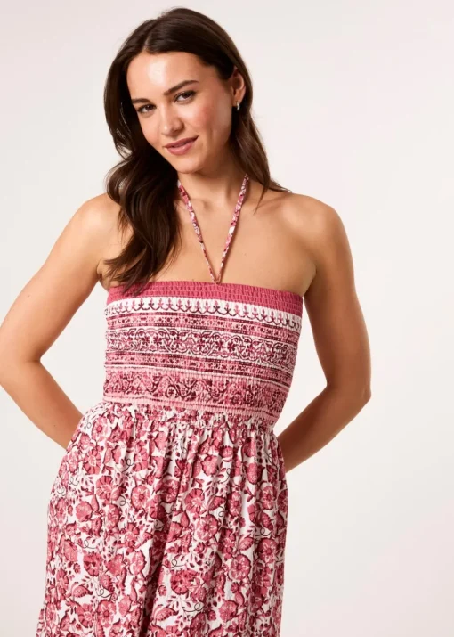 Blue Vanilla Pink Shirred Bust Bandeau Dress