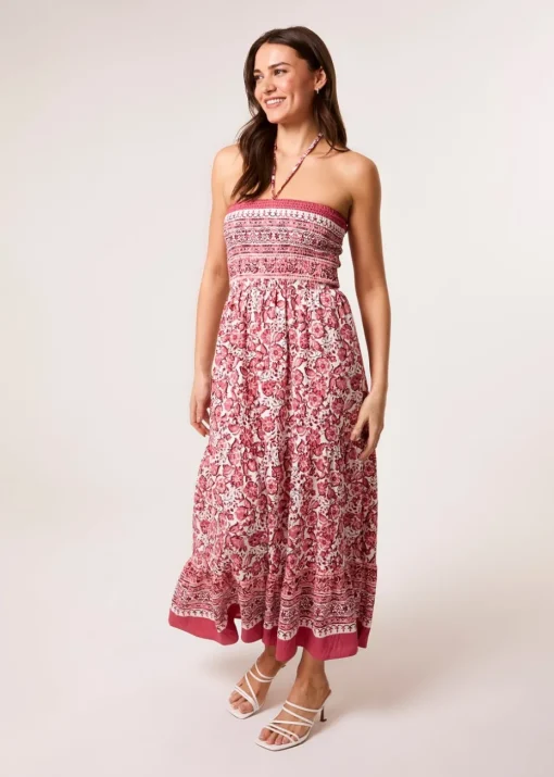 Blue Vanilla Pink Shirred Bust Bandeau Dress