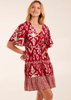 Blue Vanilla Red Button Front Rope Tie Dress