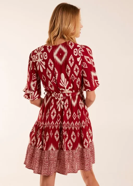 Blue Vanilla Red Button Front Rope Tie Dress