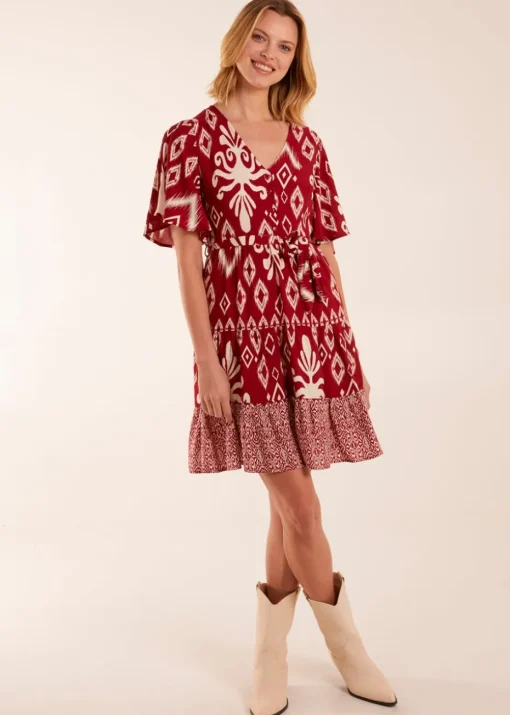 Blue Vanilla Red Button Front Rope Tie Dress