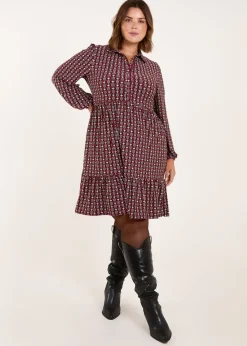 Blue Vanilla Red Curve Button Front Smock Dress