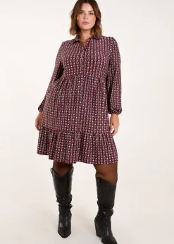 Blue Vanilla Red Curve Button Front Smock Dress