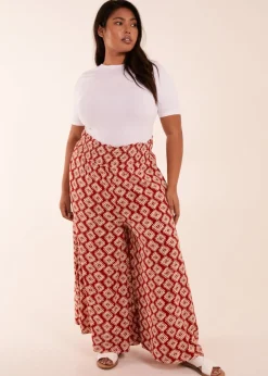 Blue Vanilla Red Curve Shirred Wide Leg Aztec Trouser