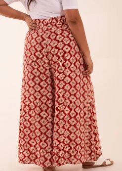 Blue Vanilla Red Curve Shirred Wide Leg Aztec Trouser