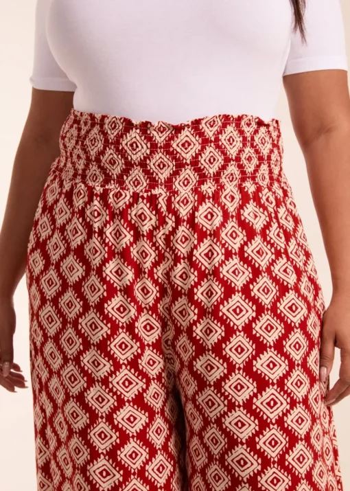 Blue Vanilla Red Curve Shirred Wide Leg Aztec Trouser
