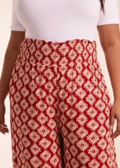 Blue Vanilla Red Curve Shirred Wide Leg Aztec Trouser