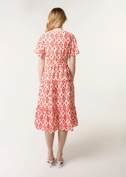 Blue Vanilla Red Diamond Print Button Front Midi Dress