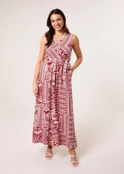 Blue Vanilla Red Sleeveless Leaf Print Jumpsuit