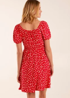Blue Vanilla Red Sweet Heart Neck Floral Mini Dress