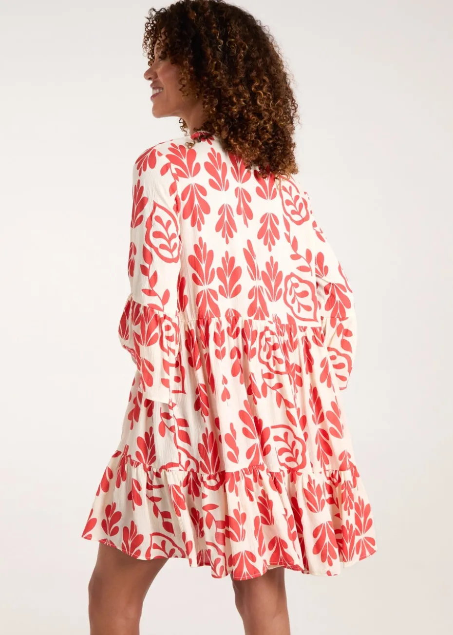 Blue Vanilla Red Tie Front Smock Dress