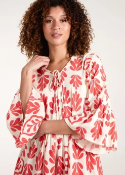 Blue Vanilla Red Tie Front Smock Dress