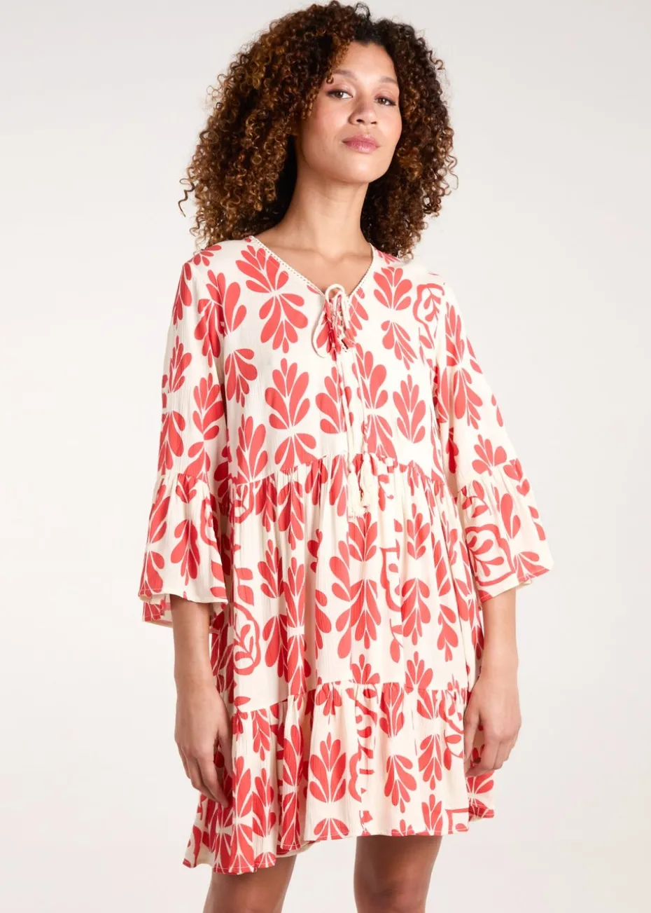 Blue Vanilla Red Tie Front Smock Dress