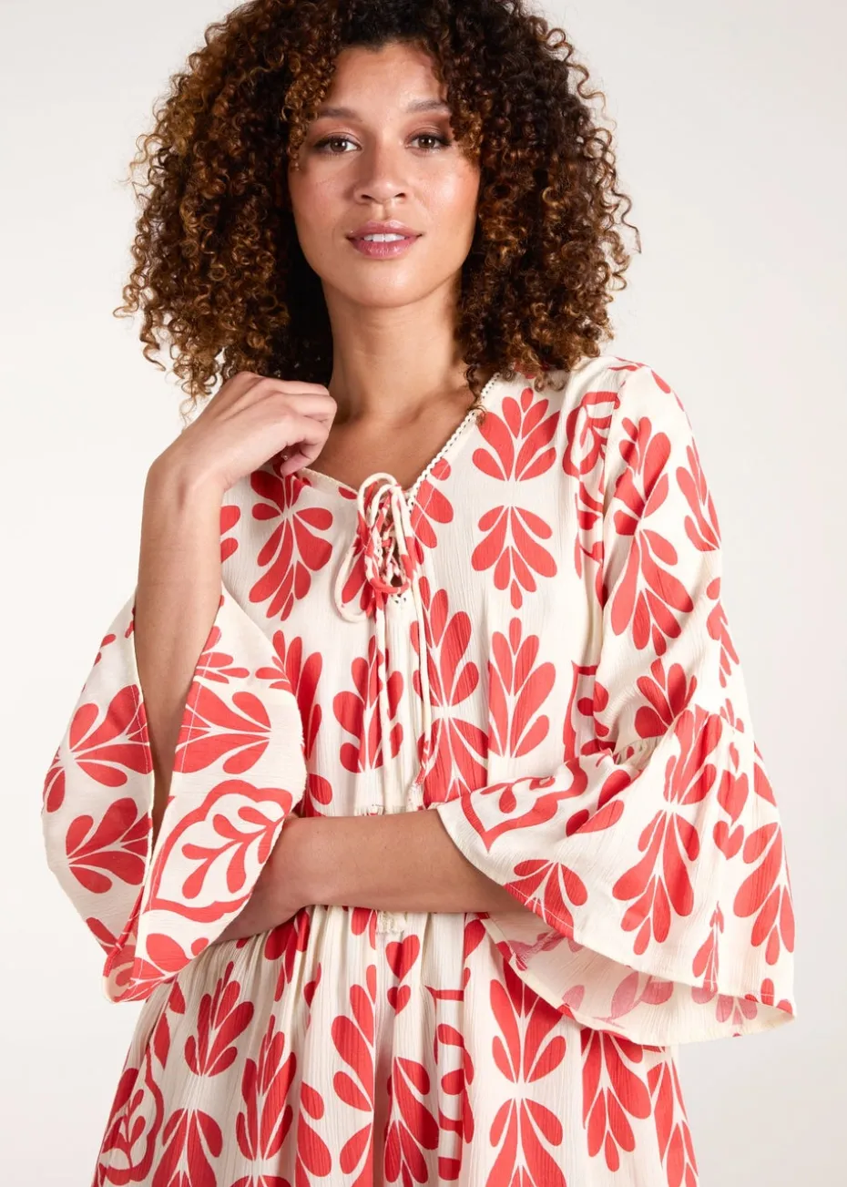 Blue Vanilla Red Tie Front Smock Dress