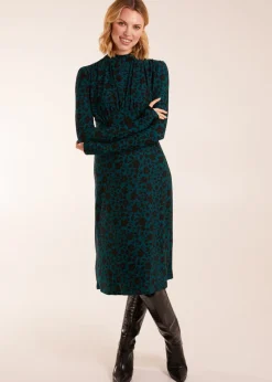 Blue Vanilla Ruched Front Frill Cuff Midi Dress