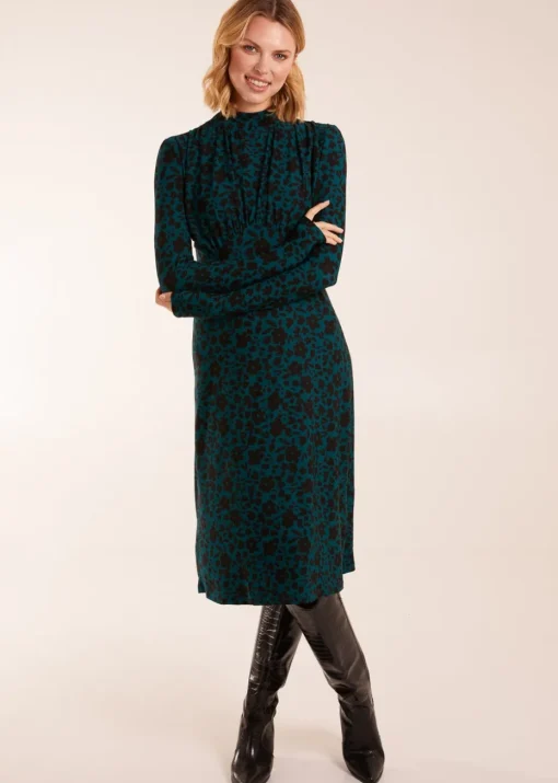 Blue Vanilla Ruched Front Frill Cuff Midi Dress
