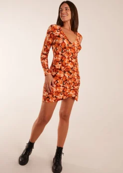 Blue Vanilla Rust Fixed Wrap Gathered Mini Dress