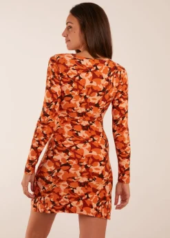 Blue Vanilla Rust Fixed Wrap Gathered Mini Dress