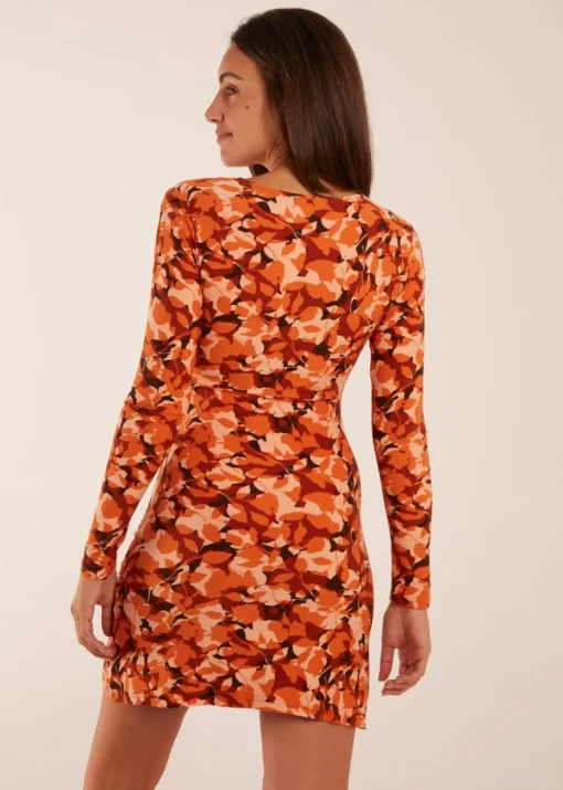Blue Vanilla Rust Fixed Wrap Gathered Mini Dress