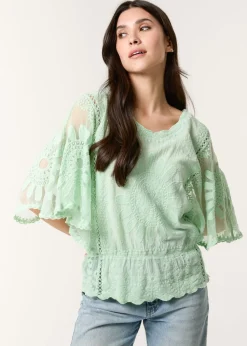 Blue Vanilla Sage Sun Flower Lace Sleeve Blouse