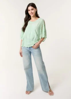 Blue Vanilla Sage Sun Flower Lace Sleeve Blouse