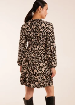 Blue Vanilla Shirring Elastic Sleeve Tier Mini Dress