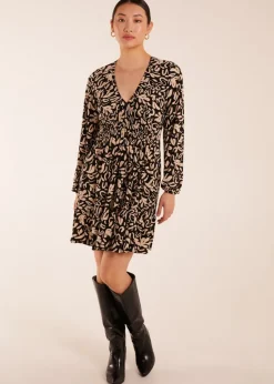 Blue Vanilla Shirring Elastic Sleeve Tier Mini Dress