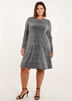 Blue Vanilla Silver Curve Metallic Swing Dress