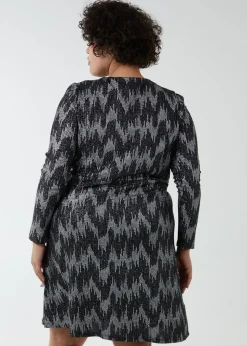 Blue Vanilla Silver Curve Sparkly Fixed Wrap Skater Dress With Tie