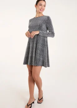 Blue Vanilla Silver Metallic Diamante Swing Dress