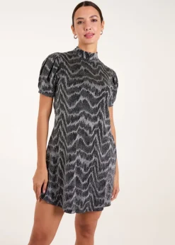 Blue Vanilla Silver Puff Sleeve Swing Dress