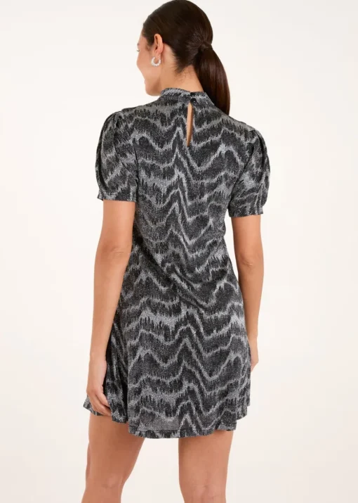 Blue Vanilla Silver Puff Sleeve Swing Dress