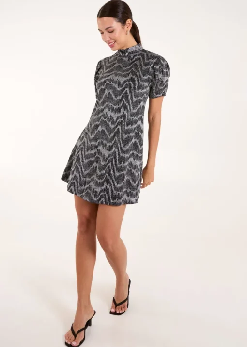 Blue Vanilla Silver Puff Sleeve Swing Dress