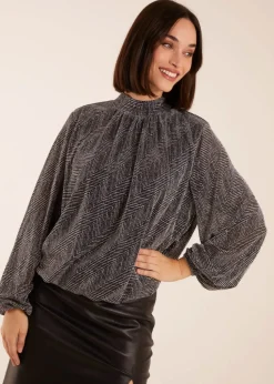 Blue Vanilla Silver Puffball High Neck Top