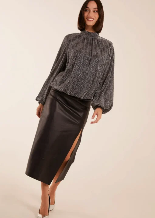 Blue Vanilla Silver Puffball High Neck Top