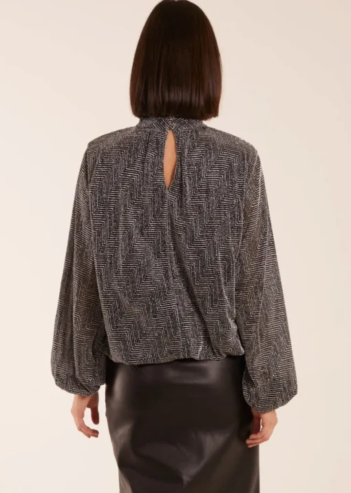 Blue Vanilla Silver Puffball High Neck Top